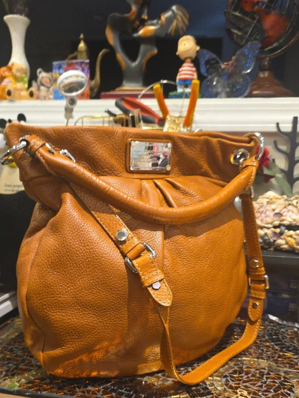 Marc by Marc Jacobs Cognac Leather Shoulder Bag with Silver Hardware
